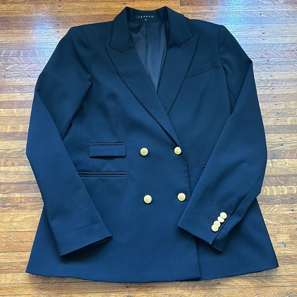 Theory Double Breasted Blazer Navy Blue sz 10